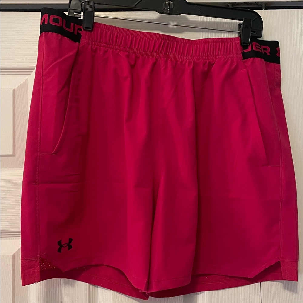 NWT Under Armour Men's Woven 6in Athletic Shorts in Vibrant Pink. Size XL